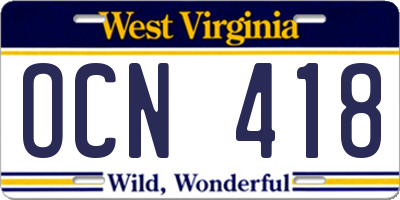 WV license plate OCN418