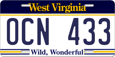 WV license plate OCN433
