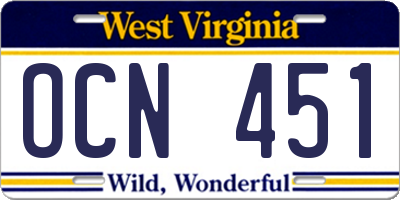 WV license plate OCN451