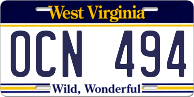 WV license plate OCN494