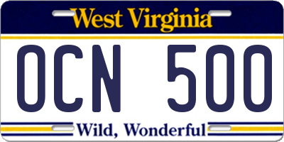 WV license plate OCN500