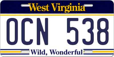 WV license plate OCN538