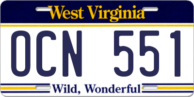 WV license plate OCN551