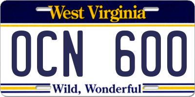 WV license plate OCN600
