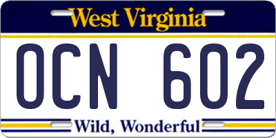 WV license plate OCN602