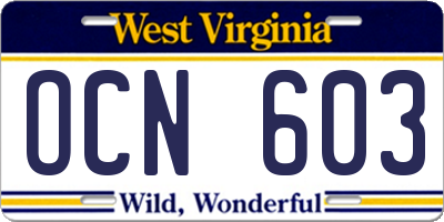 WV license plate OCN603