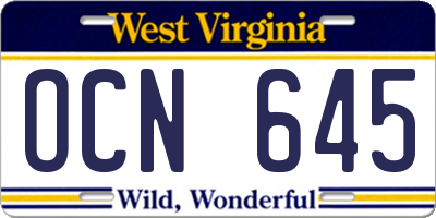 WV license plate OCN645