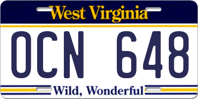 WV license plate OCN648