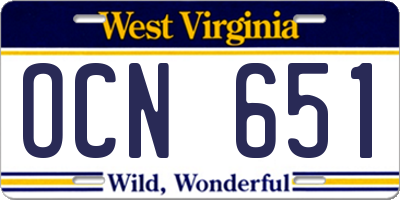 WV license plate OCN651