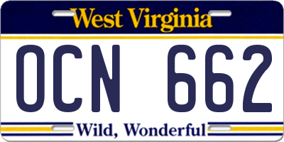 WV license plate OCN662