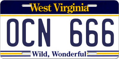 WV license plate OCN666