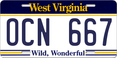 WV license plate OCN667