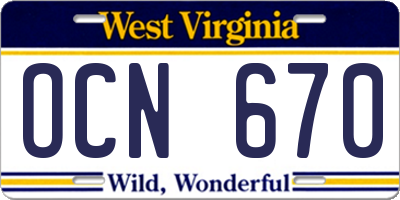 WV license plate OCN670