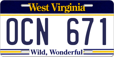 WV license plate OCN671