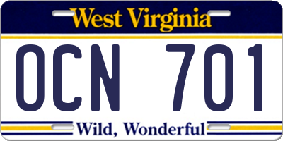 WV license plate OCN701