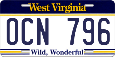 WV license plate OCN796