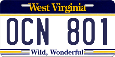 WV license plate OCN801