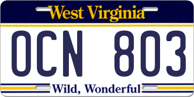 WV license plate OCN803