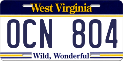 WV license plate OCN804