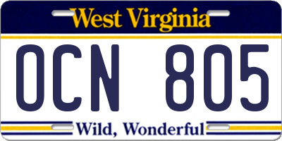 WV license plate OCN805
