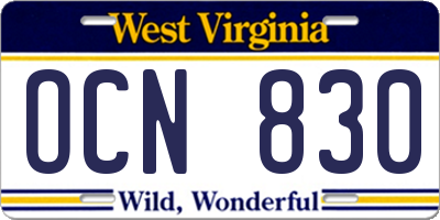 WV license plate OCN830