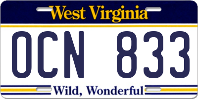 WV license plate OCN833