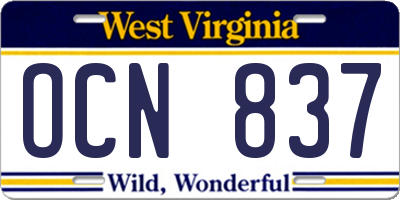 WV license plate OCN837
