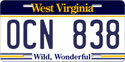 WV license plate OCN838