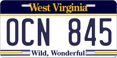 WV license plate OCN845