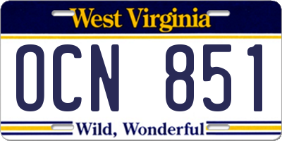 WV license plate OCN851