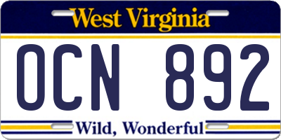 WV license plate OCN892