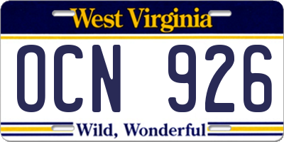 WV license plate OCN926