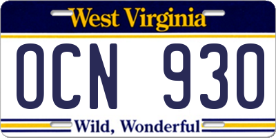 WV license plate OCN930