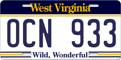 WV license plate OCN933