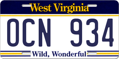 WV license plate OCN934