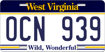 WV license plate OCN939