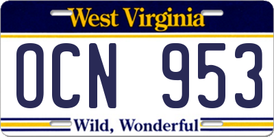 WV license plate OCN953