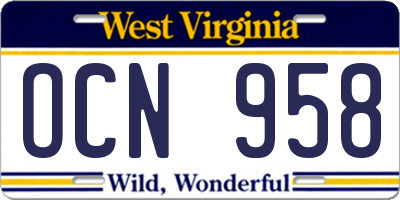 WV license plate OCN958