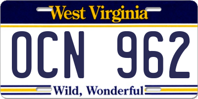 WV license plate OCN962