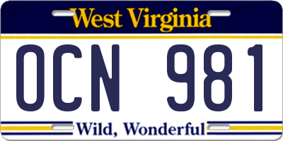 WV license plate OCN981