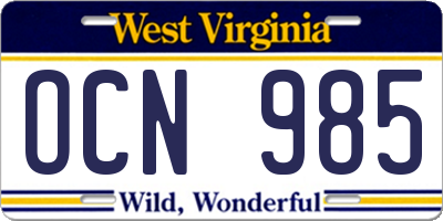 WV license plate OCN985