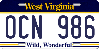 WV license plate OCN986