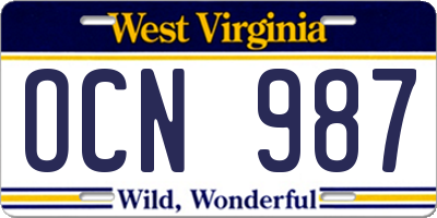 WV license plate OCN987