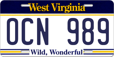 WV license plate OCN989