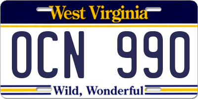 WV license plate OCN990