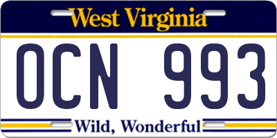 WV license plate OCN993