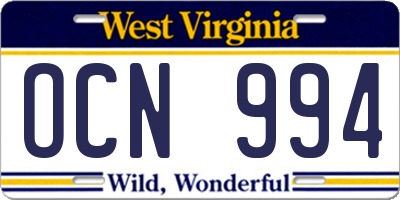 WV license plate OCN994