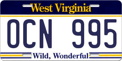 WV license plate OCN995