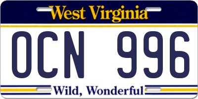 WV license plate OCN996