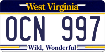 WV license plate OCN997